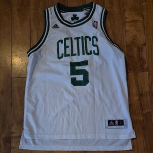 adidas White and Green Boston Celtics #5 Basketball Jersey
